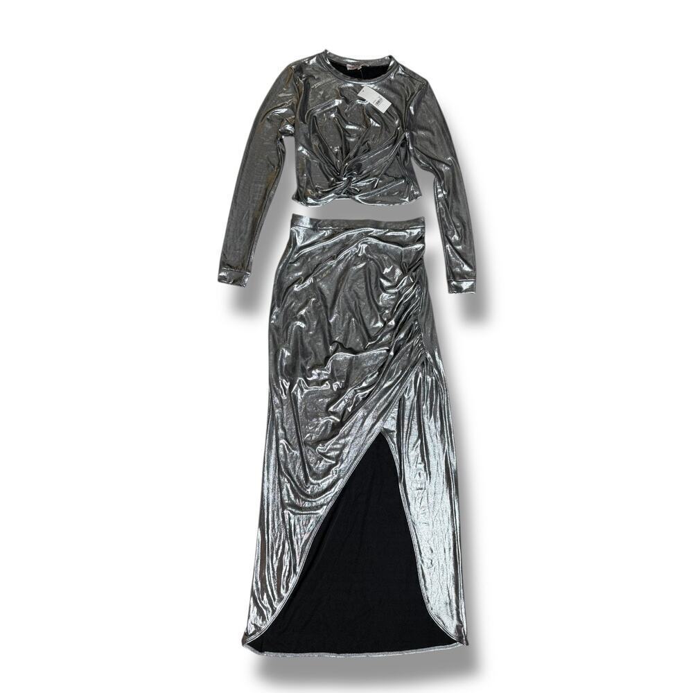 Leyden Women's Sharona Twisted Metallic Crop Top sz XS and Skirt sz M